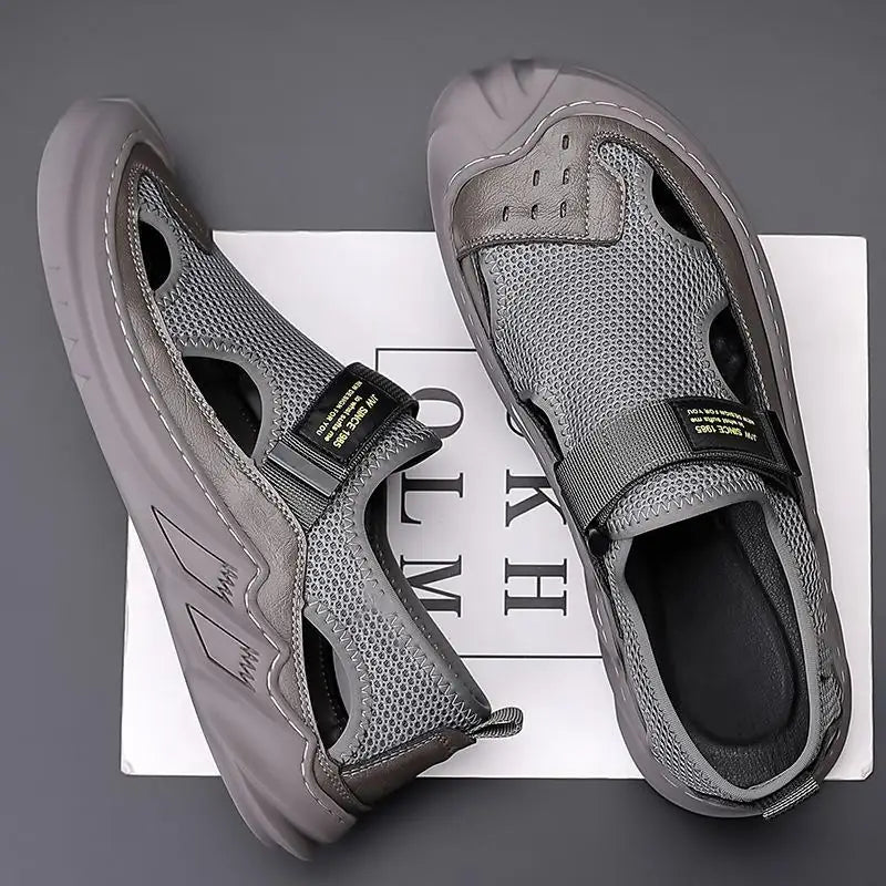 Men's Buckled Knitted Orthopaedic Sandals (Grey)