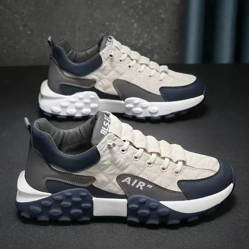 Men's Korean Style High Top Fashion Casual Shoes (Boots) White Navy Blue