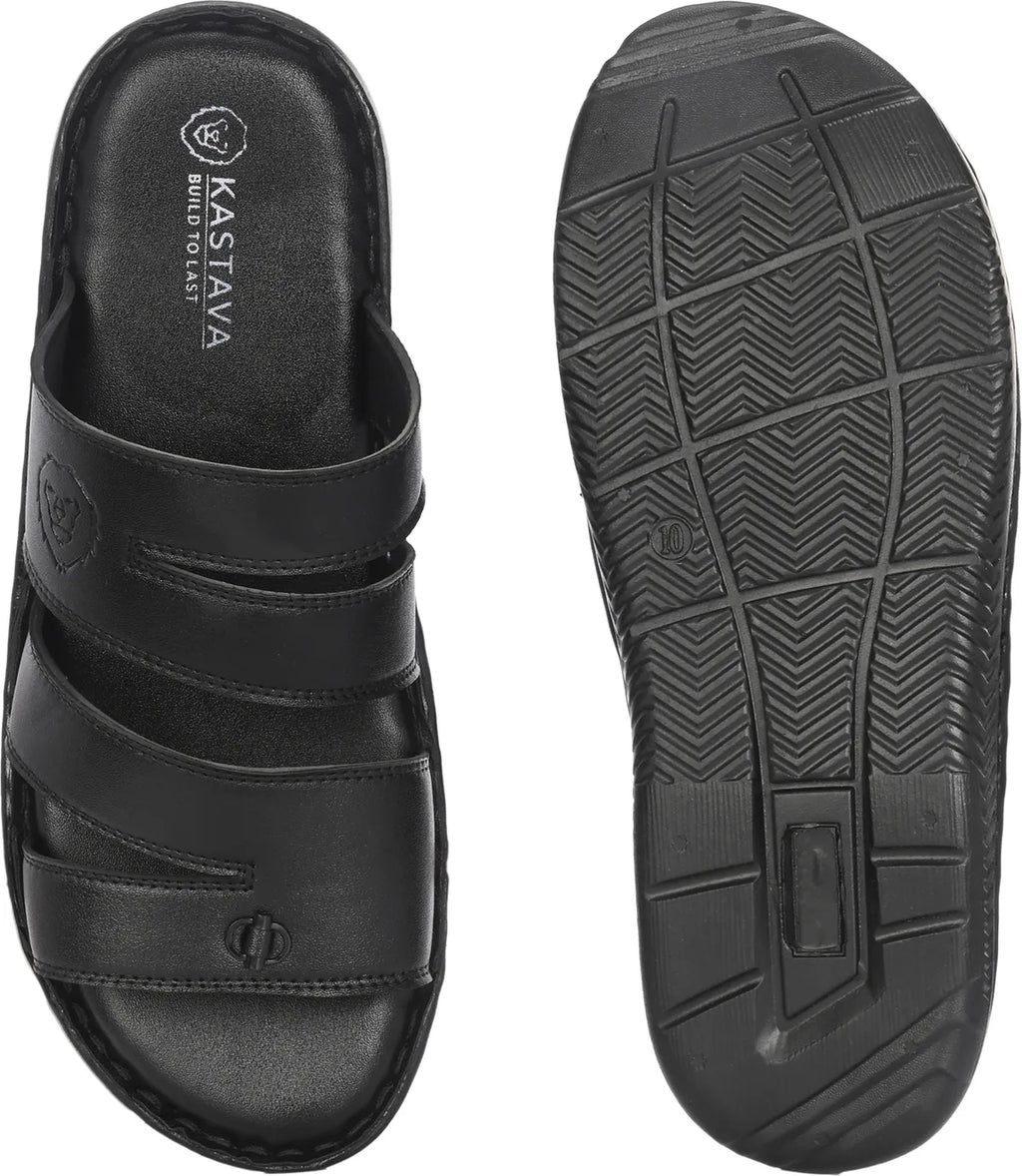 Black Synthetic Cushioned Comfortable Men Sandals: Size-10