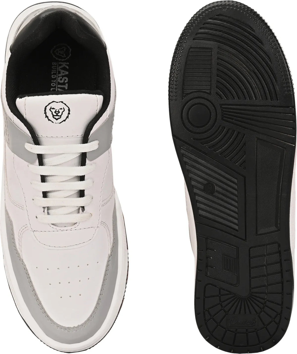 KASTAVA Premium Everyday Egde Casual Sneakers For Men (White-Grey): Size-7