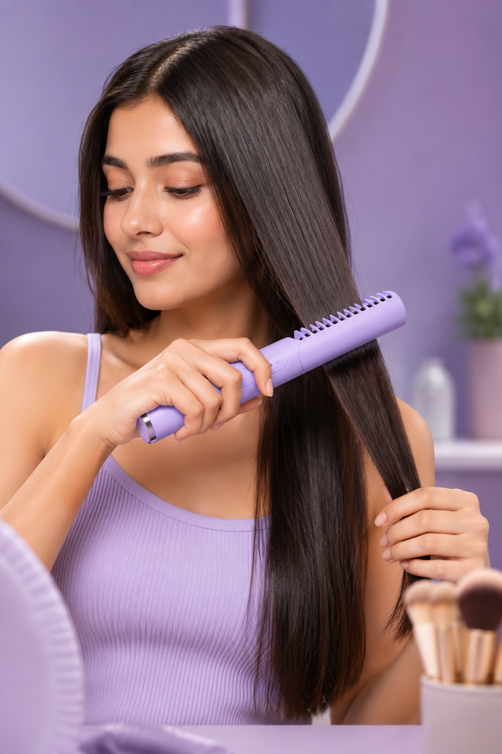 Rechargeable Mini Hair Straightener | ⭐⭐⭐⭐ 4.9 (2,850+ Reviews) | Portable Cordless Ceramic Hair Straightening Comb for Travel, Fast Heating & Frizz-Free Styling