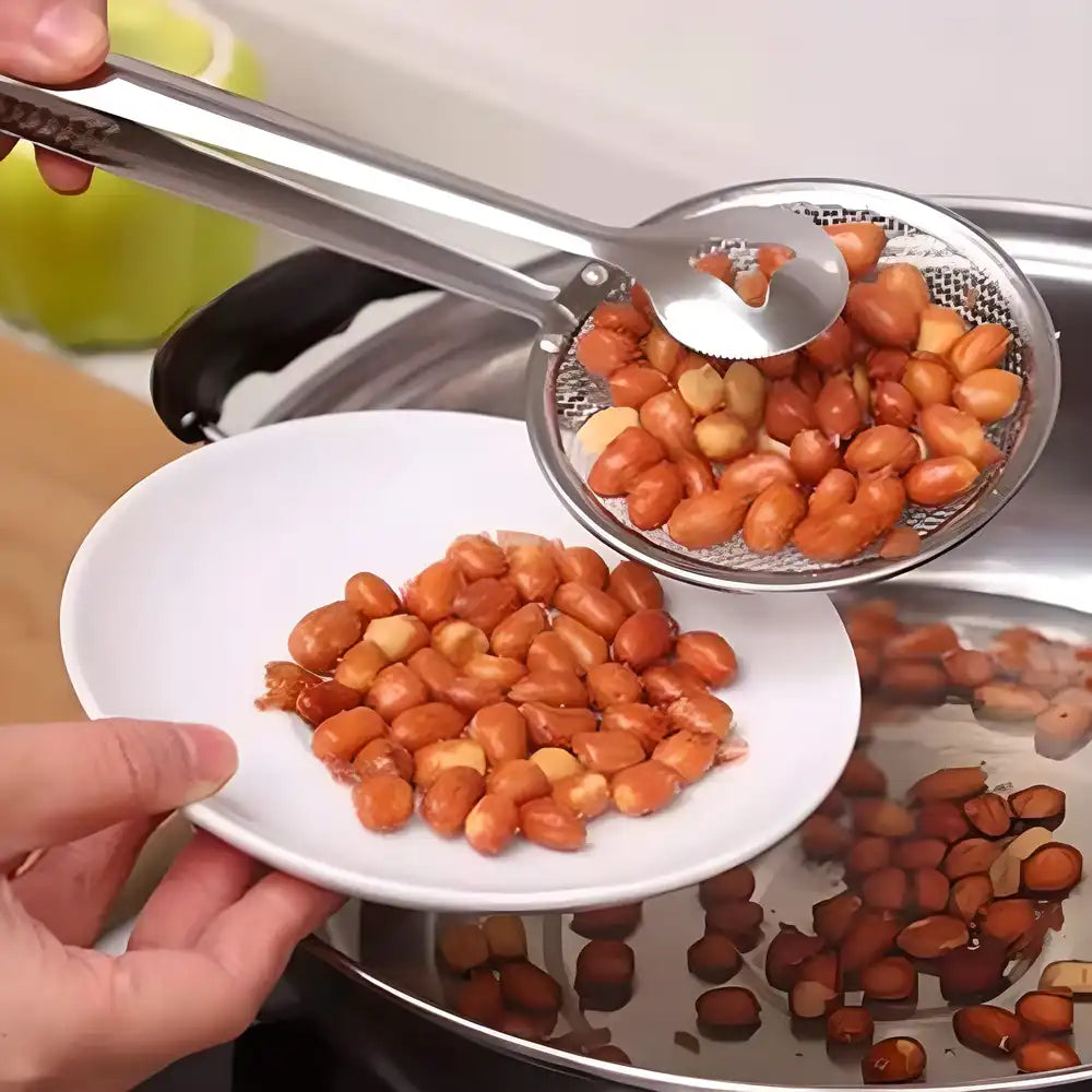 Stainless Steel 2 In 1 Fry Tool Filter Spoon Snack Strainer With Clip