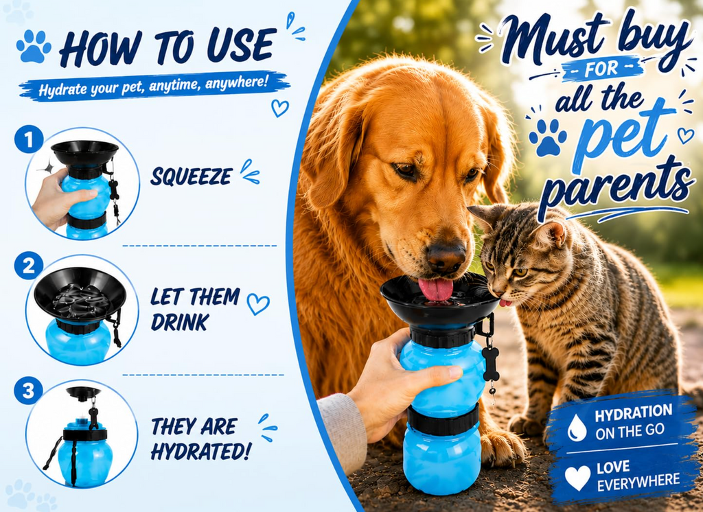 HAVNOM Portable Pet Water Bottle with Built-In Bowl | Leak-Proof Travel Sipper for Dogs & Cats